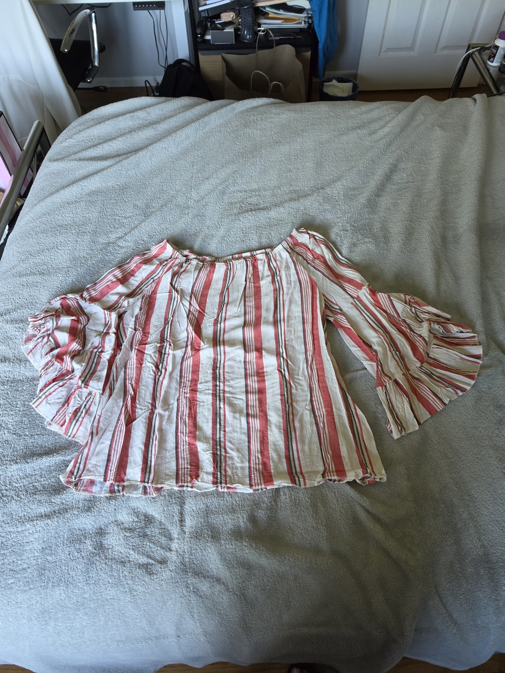 Fever Red and White Striped Off-Shoulder Blouse